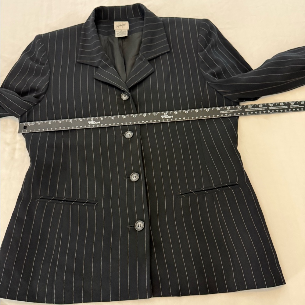Black Pinstripe Blazer Size 14 Tailored Office Career Jacket - Picture 5 of 8